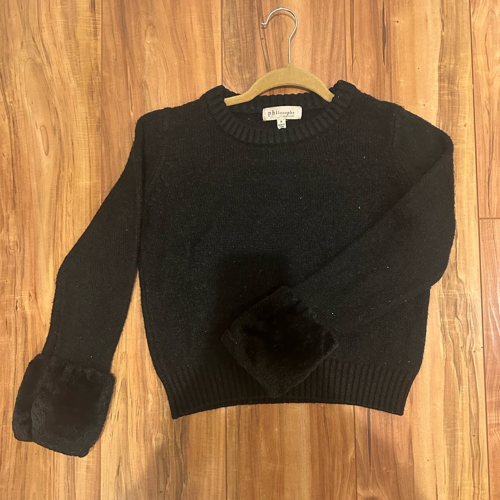 Philosophy black sweater furry cuffs size small